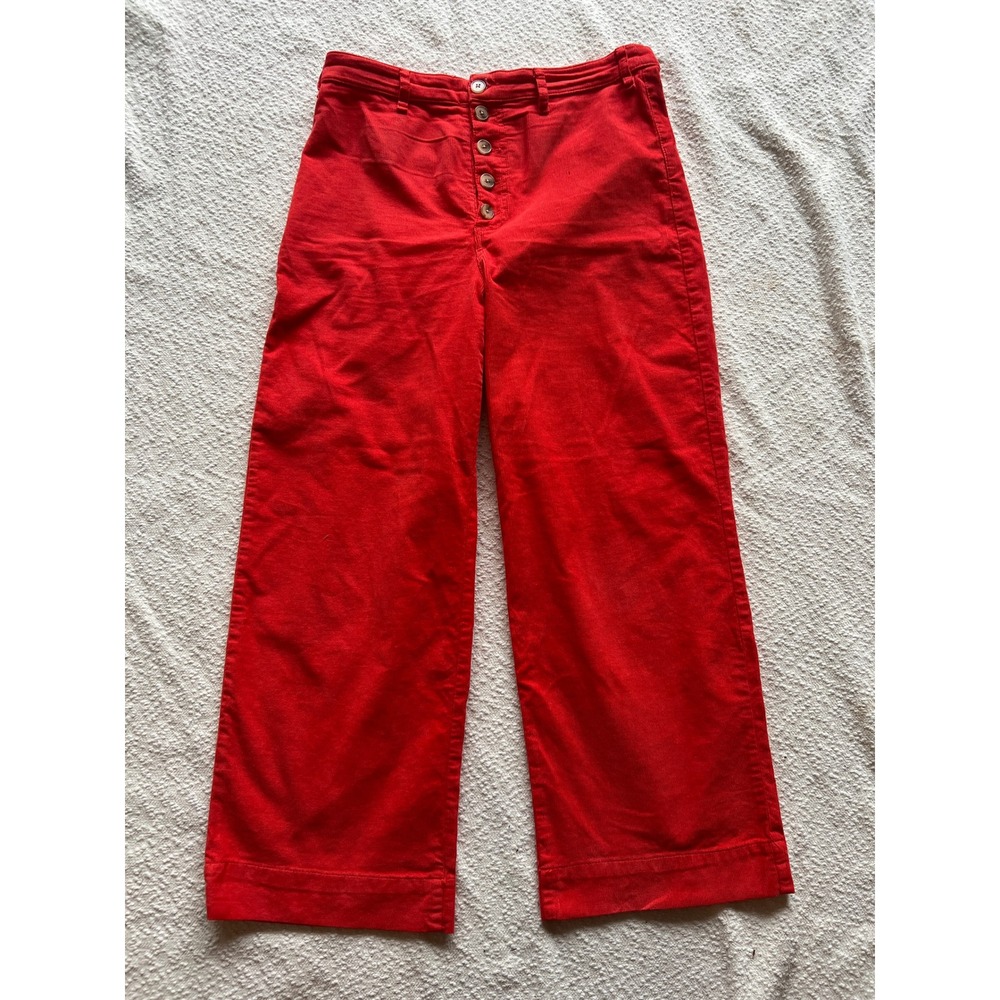 Marine Layer Red Corduroy Wide Leg Cropped Button Fly Pants Womens Size 14